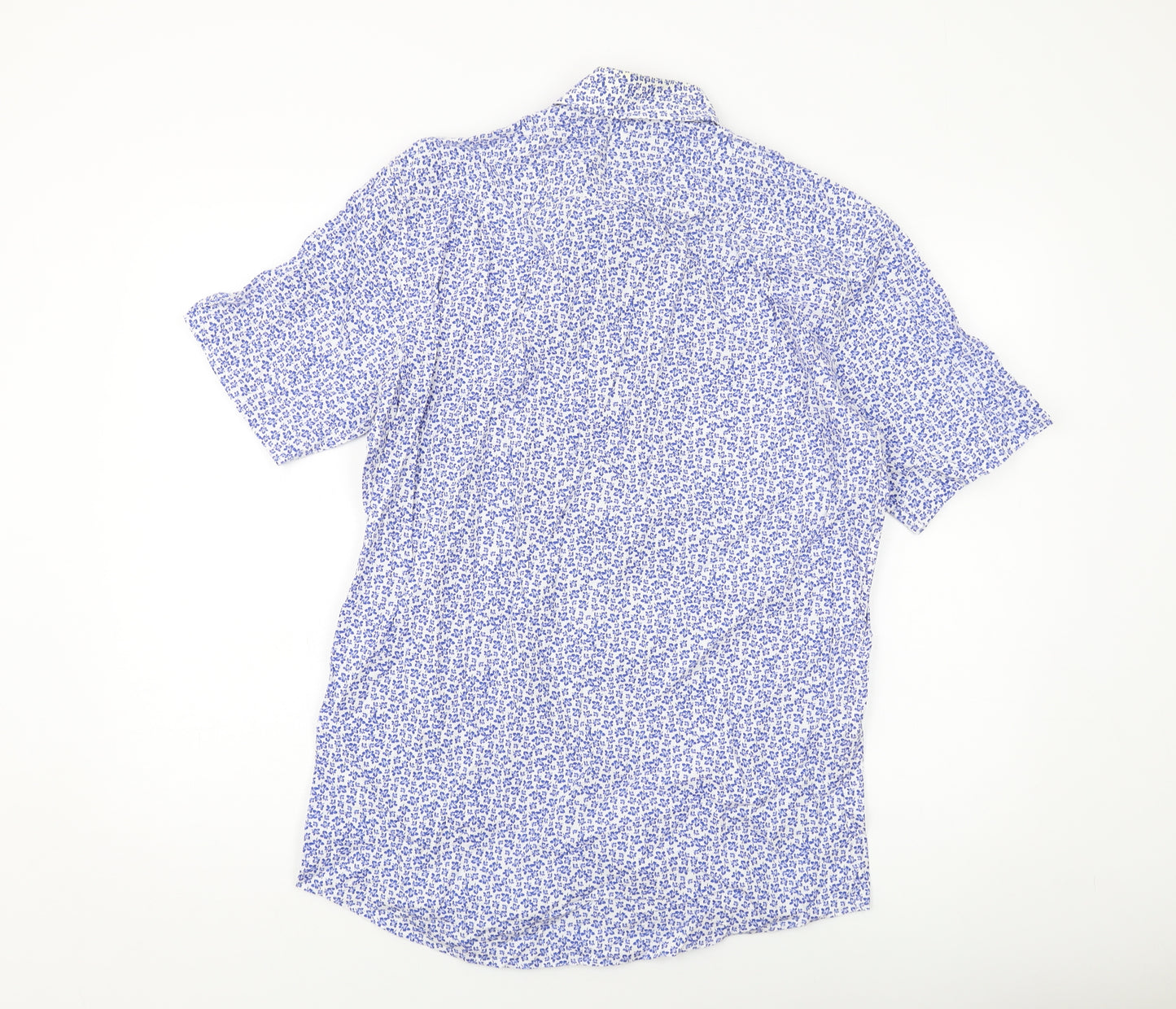Seidensticker Mens Blue Floral Cotton Button-Up Size M Collared Button