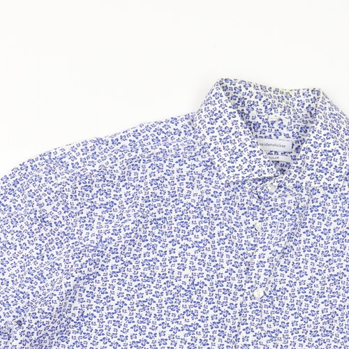 Seidensticker Mens Blue Floral Cotton Button-Up Size M Collared Button