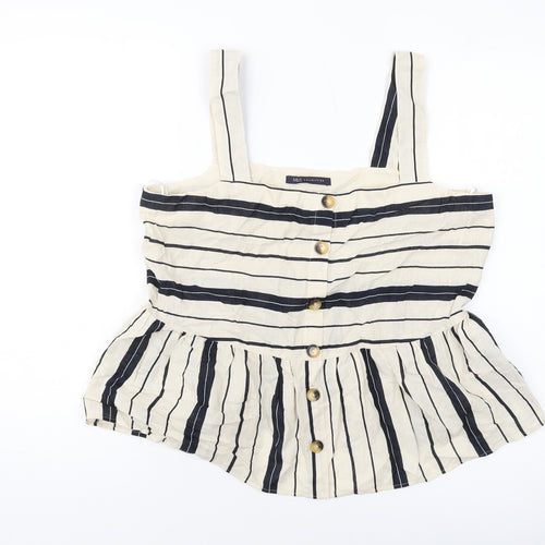 Marks and Spencer Womens Beige Striped Cotton Basic Tank Size 14 Square Neck