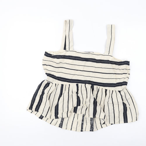 Marks and Spencer Womens Beige Striped Cotton Basic Tank Size 14 Square Neck