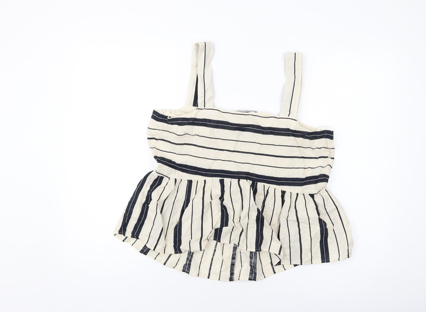 Marks and Spencer Womens Beige Striped Cotton Basic Tank Size 14 Square Neck