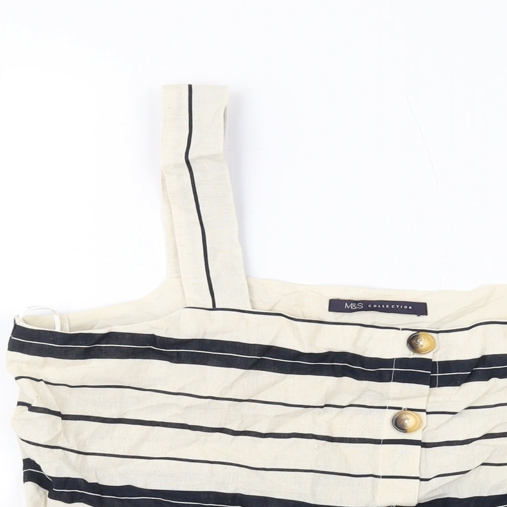 Marks and Spencer Womens Beige Striped Cotton Basic Tank Size 14 Square Neck