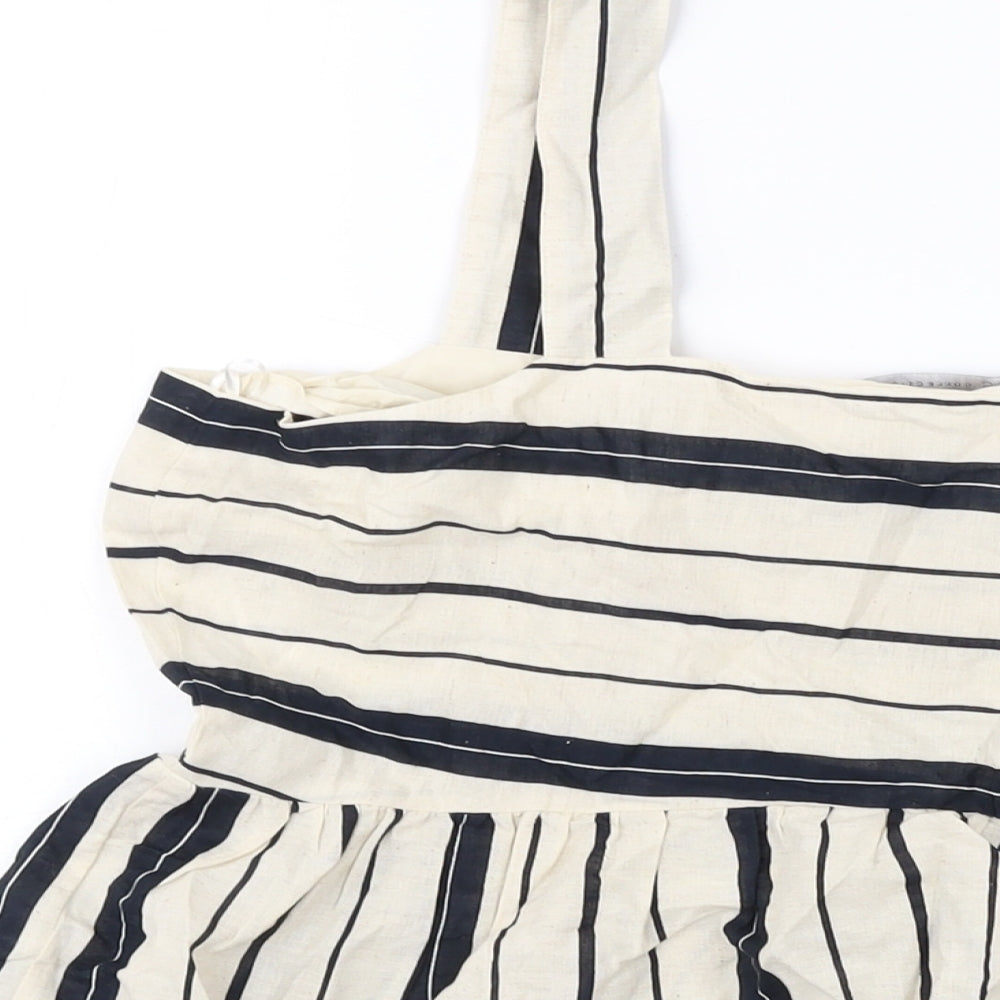 Marks and Spencer Womens Beige Striped Cotton Basic Tank Size 14 Square Neck