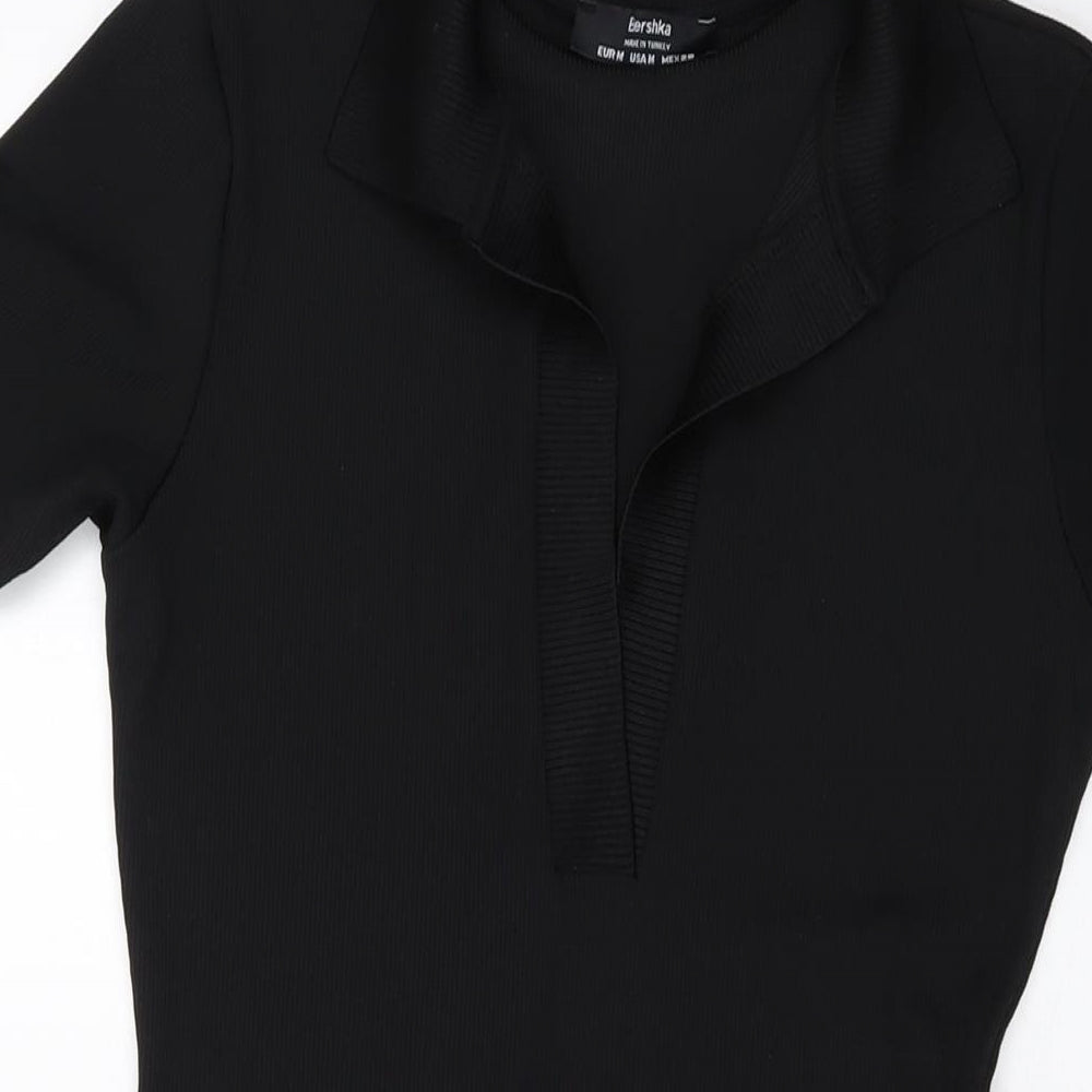 Bershka Womens Black Polyester Mini Size M Collared Pullover