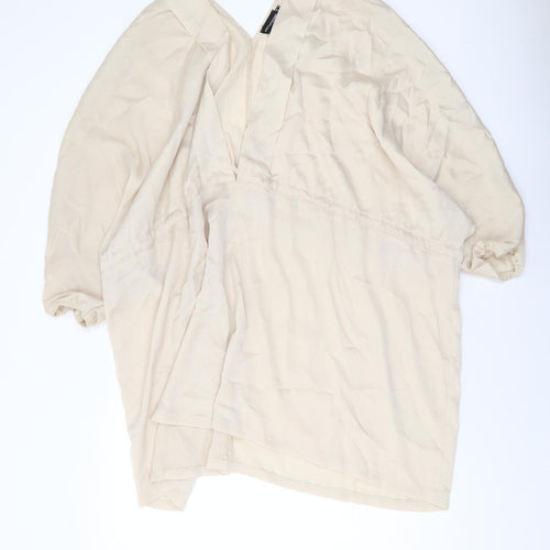 PRETTYLITTLETHING Womens Beige Polyester Basic Blouse Size 10 V-Neck