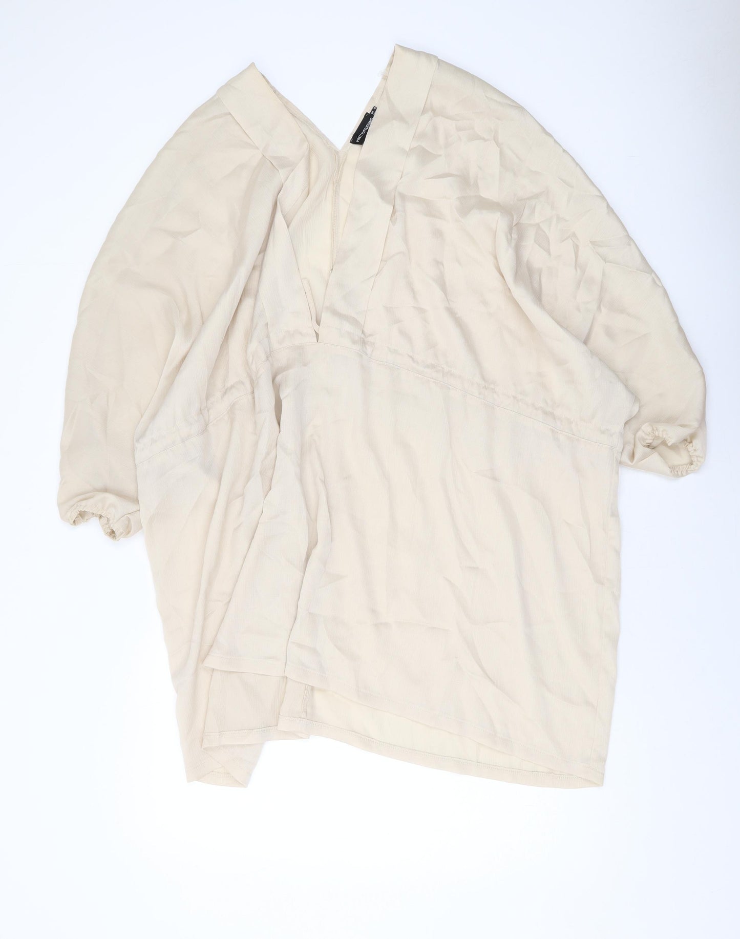 PRETTYLITTLETHING Womens Beige Polyester Basic Blouse Size 10 V-Neck