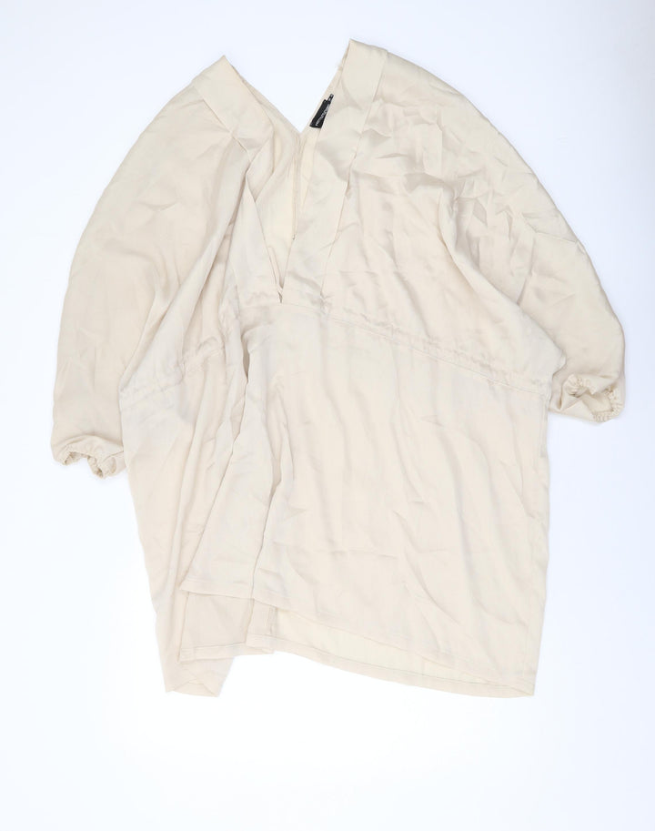 PRETTYLITTLETHING Womens Beige Polyester Basic Blouse Size 10 V-Neck