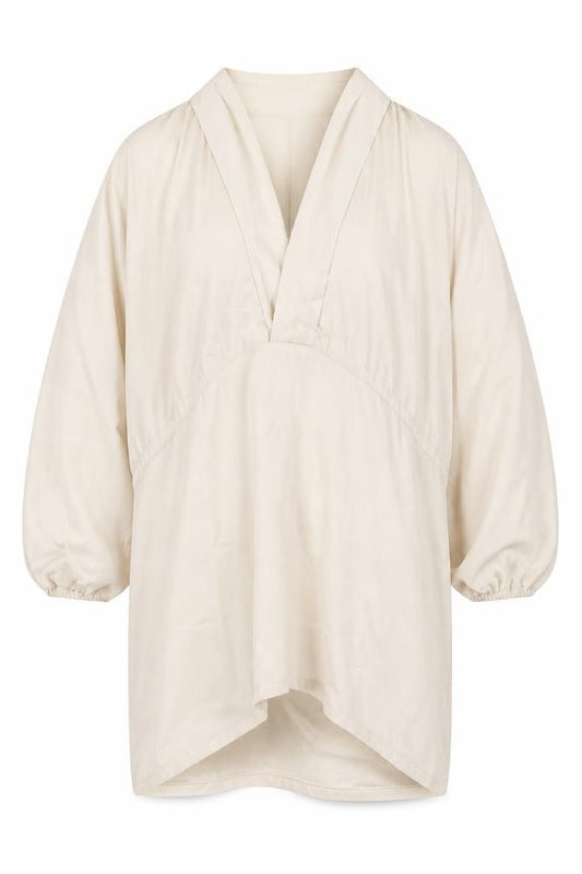Front view of PRETTYLITTLETHING women’s beige polyester basic blouse, size UK 10, v-neck