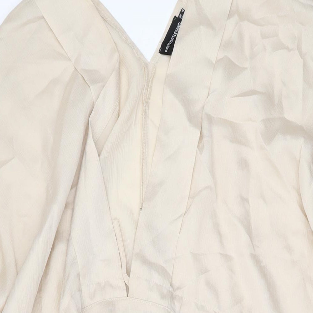 PRETTYLITTLETHING Womens Beige Polyester Basic Blouse Size 10 V-Neck
