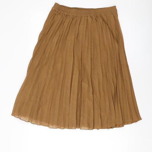 Cotton Traders Womens Brown Polyester Pleated Skirt Size 10