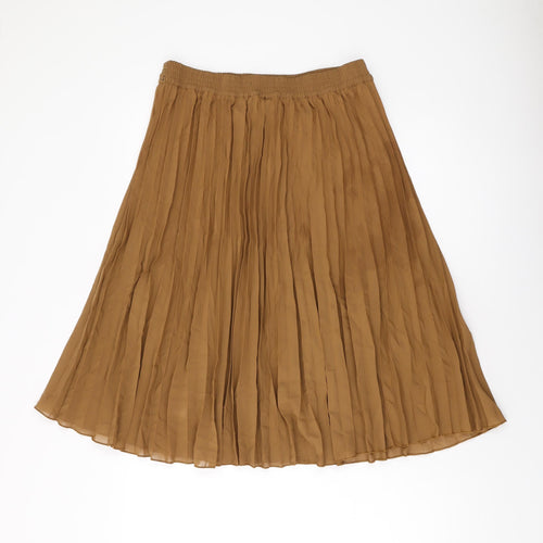 Cotton Traders Womens Brown Polyester Pleated Skirt Size 10