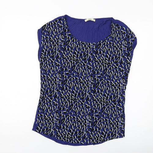 Oasis Womens Blue Animal Print Polyester Basic T-Shirt Size S Round Neck