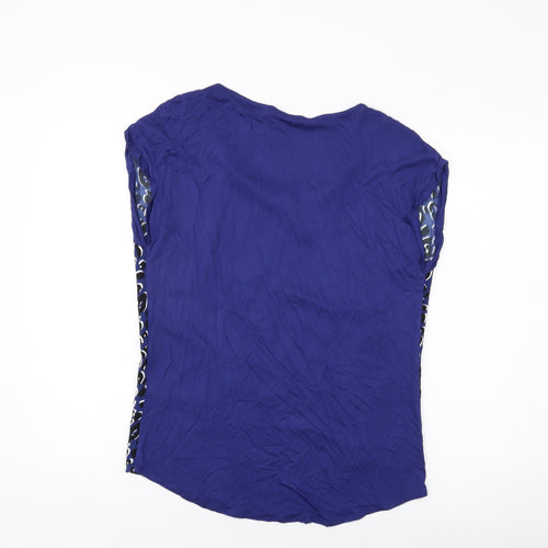 Oasis Womens Blue Animal Print Polyester Basic T-Shirt Size S Round Neck