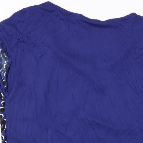 Oasis Womens Blue Animal Print Polyester Basic T-Shirt Size S Round Neck