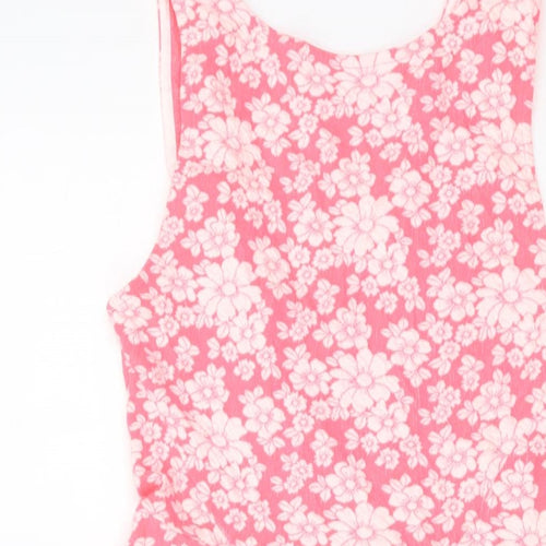 H&M Womens Pink Geometric Polyester Skater Dress Size 12 Round Neck Zip