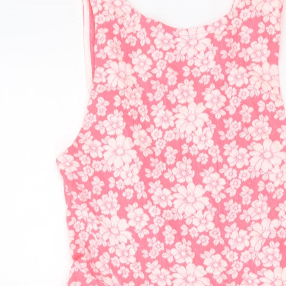 H&M Womens Pink Geometric Polyester Skater Dress Size 12 Round Neck Zip