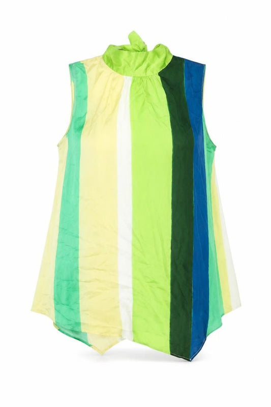 Front view of Zara women’s multicoloured striped polyester basic blouse, size S, mock neck