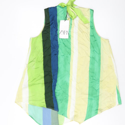 Zara Womens Multicoloured Striped Polyester Basic Blouse Size S Mock Neck
