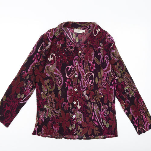 CC Womens Purple Floral Polyester Basic Blouse Size 12 Collared