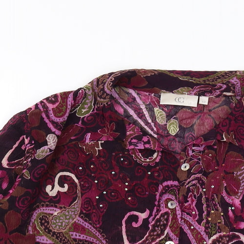 CC Womens Purple Floral Polyester Basic Blouse Size 12 Collared
