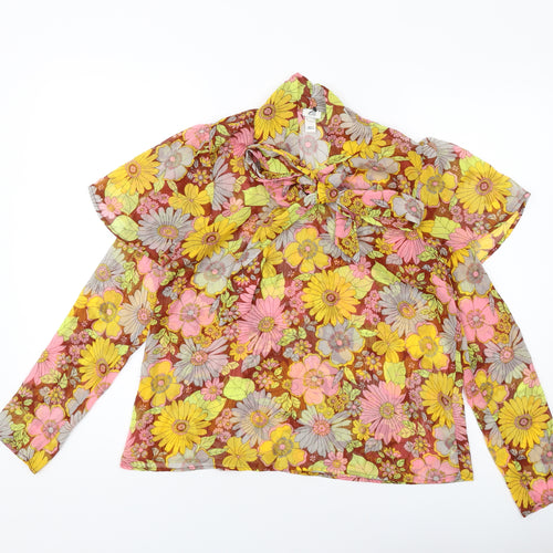 River Island Womens Multicoloured Floral Polyester Basic Blouse Size 8 Mock Neck