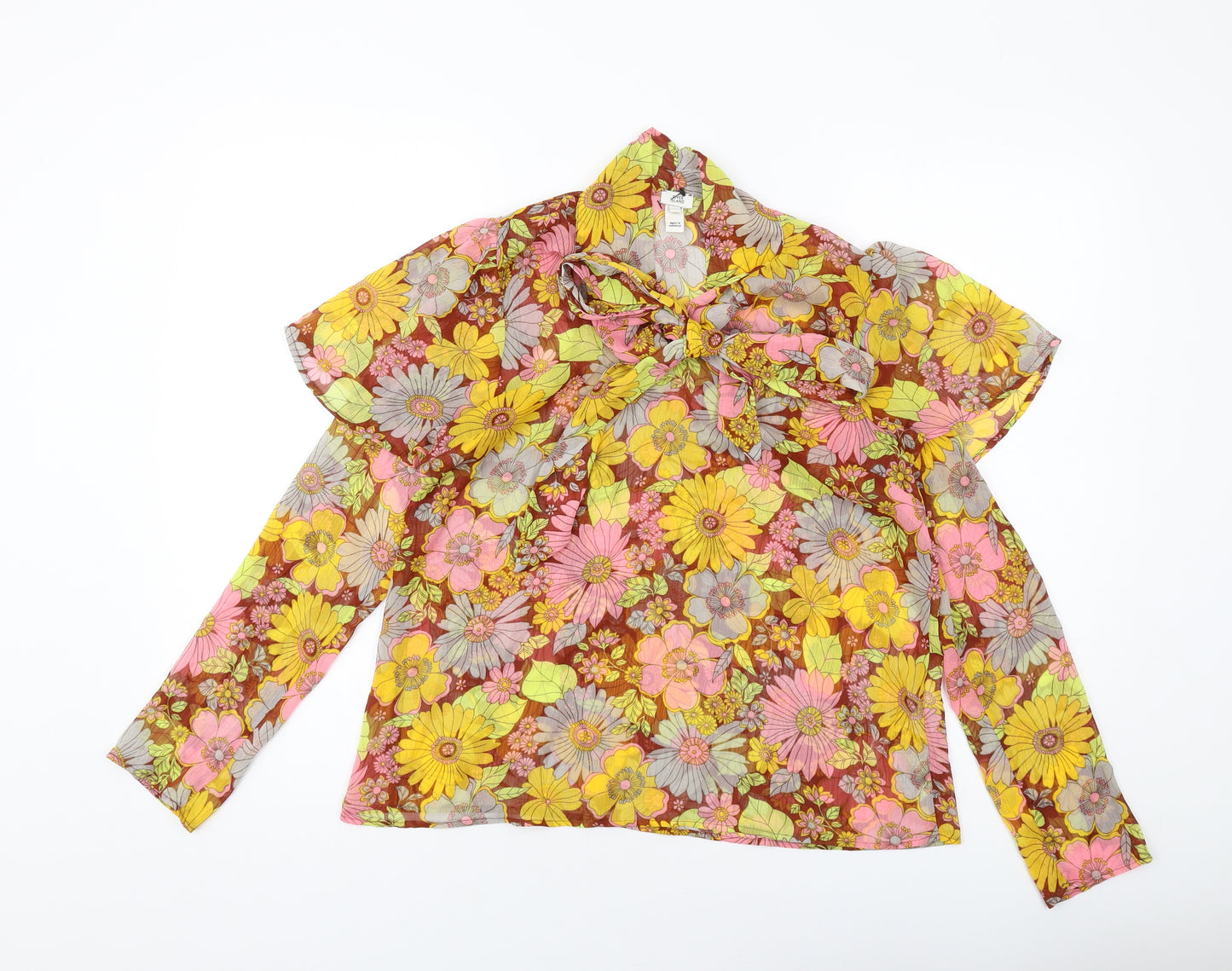 River Island Womens Multicoloured Floral Polyester Basic Blouse Size 8 Mock Neck