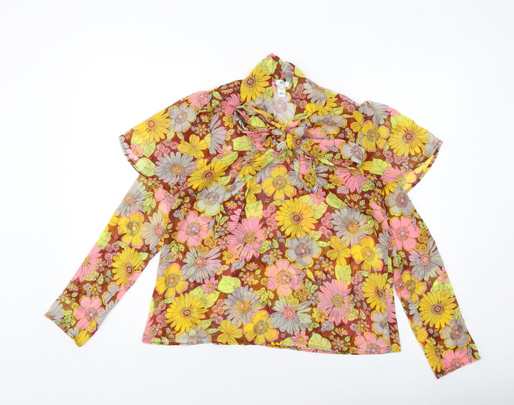 River Island Womens Multicoloured Floral Polyester Basic Blouse Size 8 Mock Neck