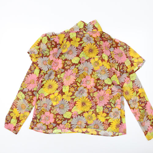 River Island Womens Multicoloured Floral Polyester Basic Blouse Size 8 Mock Neck