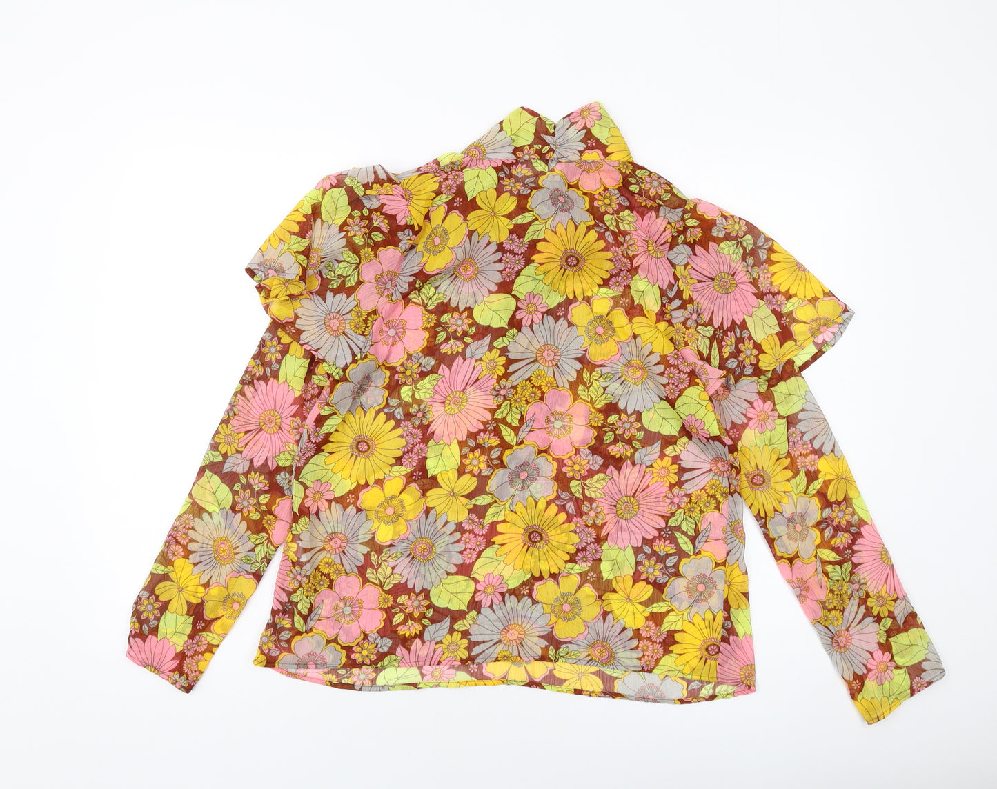 River Island Womens Multicoloured Floral Polyester Basic Blouse Size 8 Mock Neck