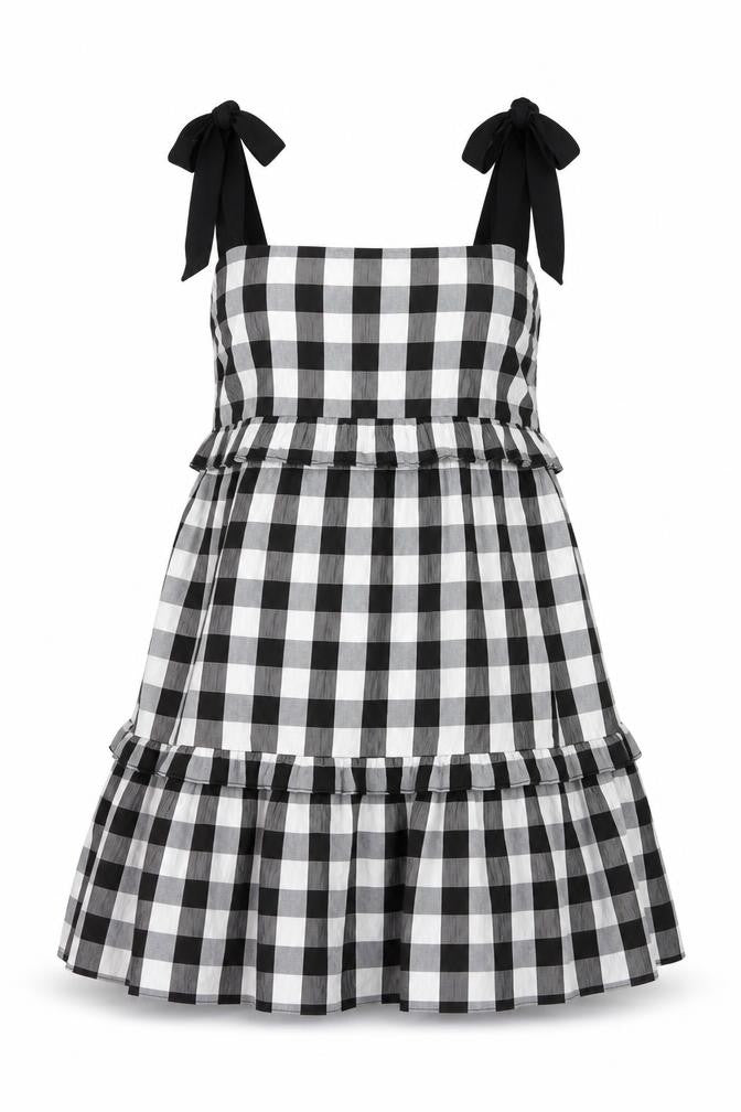 Front view of New Look women’s grey check polyester a-line, size UK 10, square neck pullover