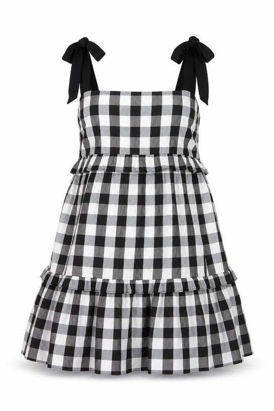 Front view of New Look women’s grey check polyester a-line, size UK 10, square neck pullover