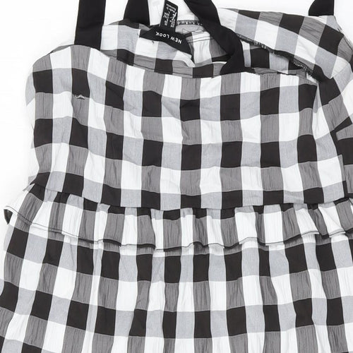 New Look Womens Grey Check Polyester A-Line Size 10 Square Neck Pullover