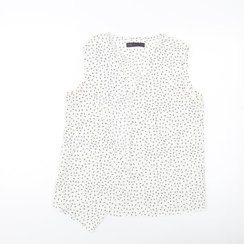 Marks and Spencer Womens White Geometric Polyester Basic Tank Size 8 V-Neck