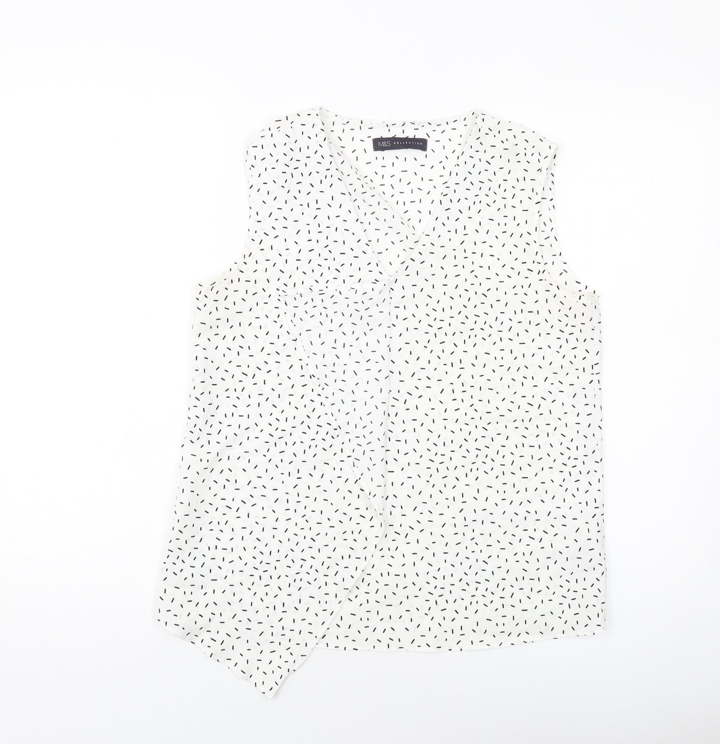 Marks and Spencer Womens White Geometric Polyester Basic Tank Size 8 V-Neck