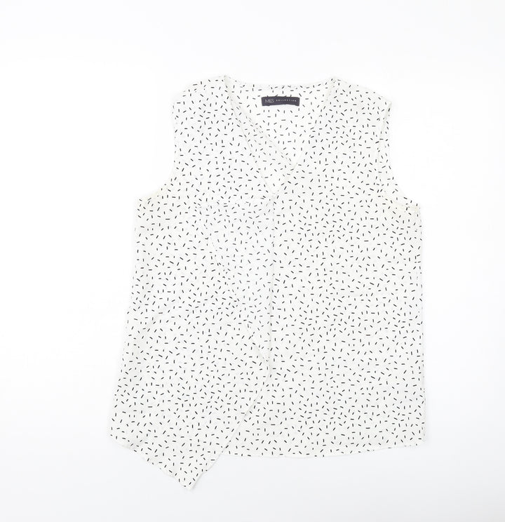 Marks and Spencer Womens White Geometric Polyester Basic Tank Size 8 V-Neck