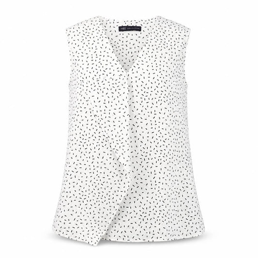 Front view of Marks & Spencer women’s white geometric polyester basic tank, size UK 8, v-neck