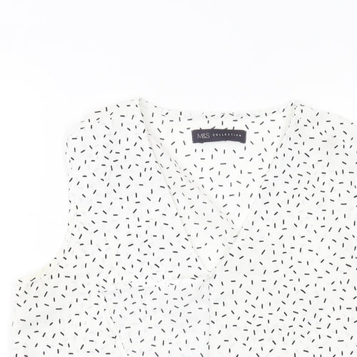 Marks and Spencer Womens White Geometric Polyester Basic Tank Size 8 V-Neck