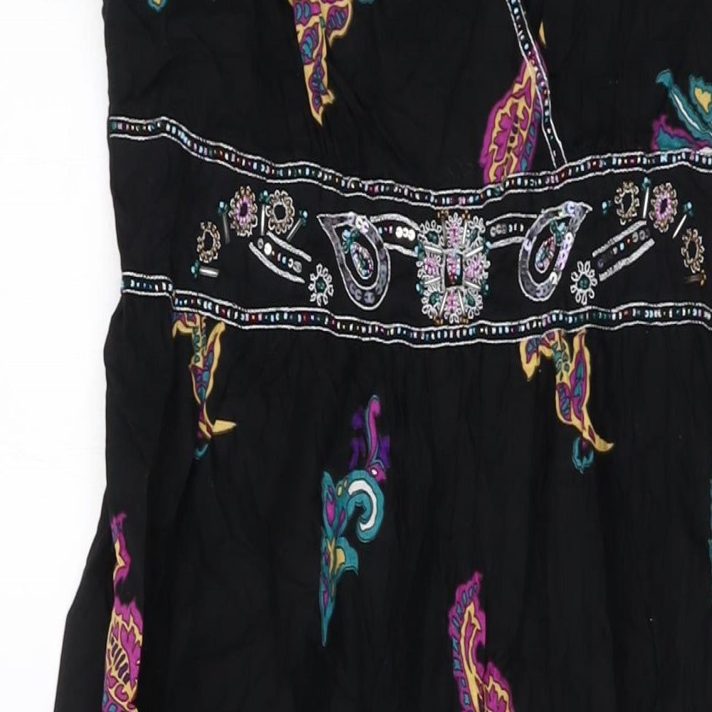 Debenhams Womens Black Geometric Cotton A-Line Size 14 V-Neck Zip