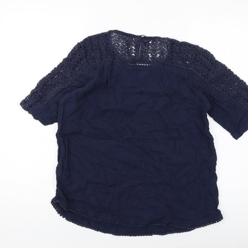 Fat Face Womens Blue Cotton Basic Blouse Size 14 Round Neck