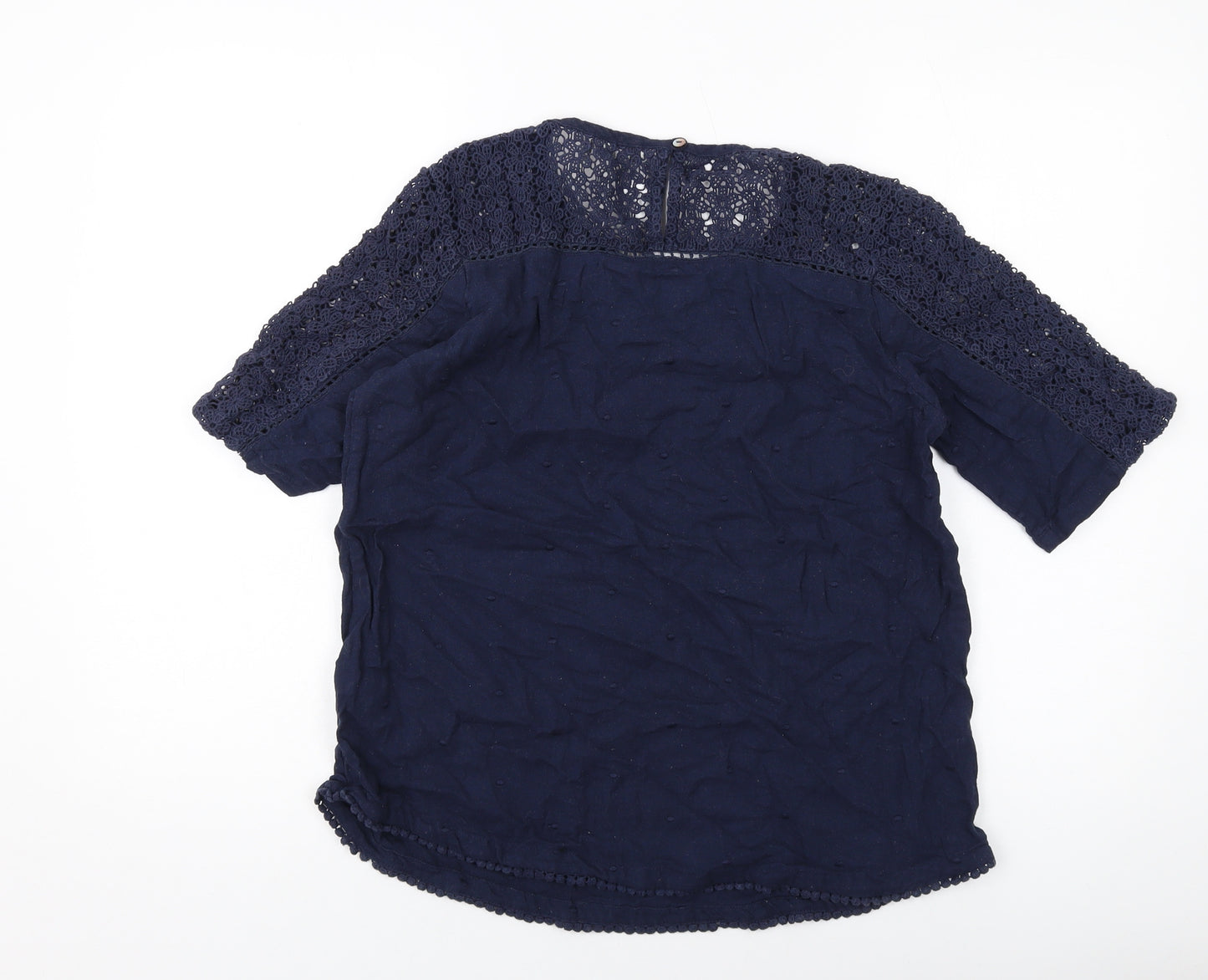 Fat Face Womens Blue Cotton Basic Blouse Size 14 Round Neck