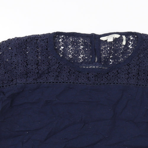 Fat Face Womens Blue Cotton Basic Blouse Size 14 Round Neck