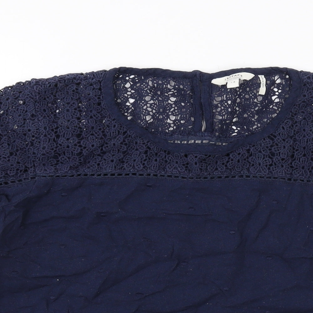 Fat Face Womens Blue Cotton Basic Blouse Size 14 Round Neck