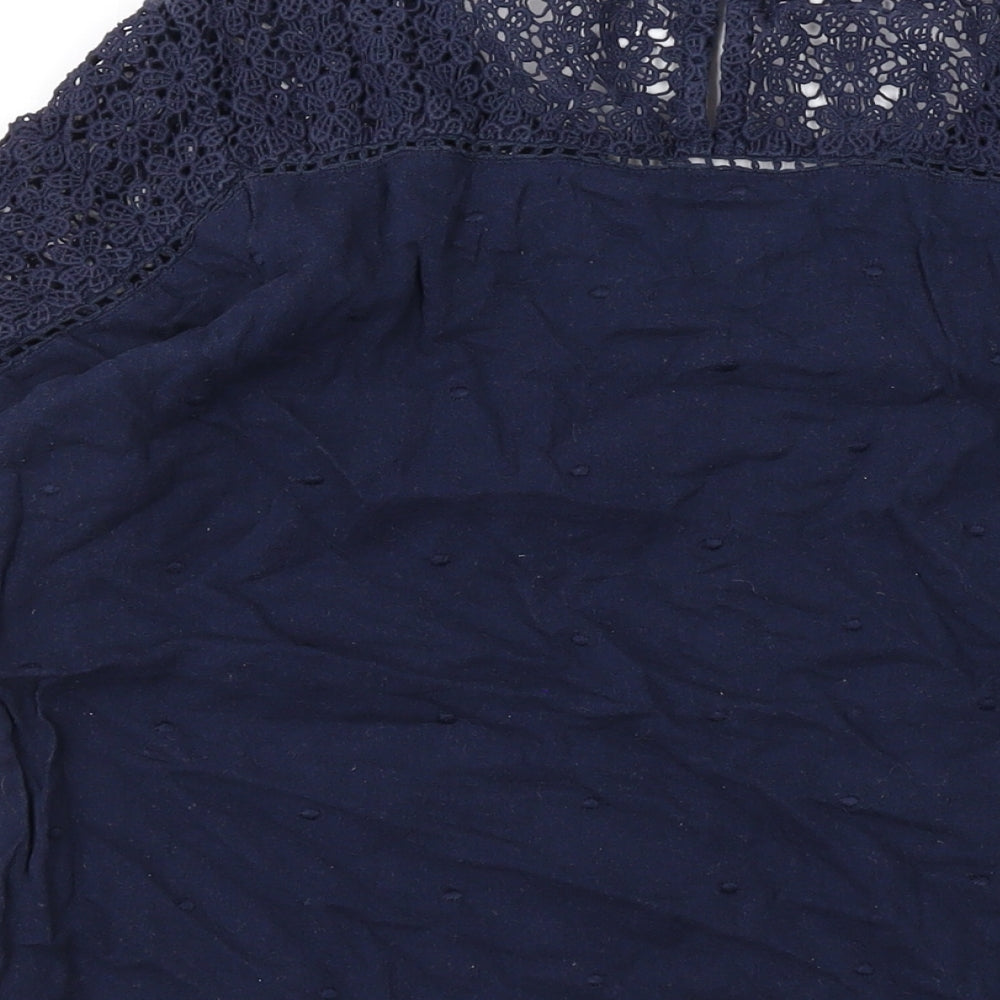 Fat Face Womens Blue Cotton Basic Blouse Size 14 Round Neck