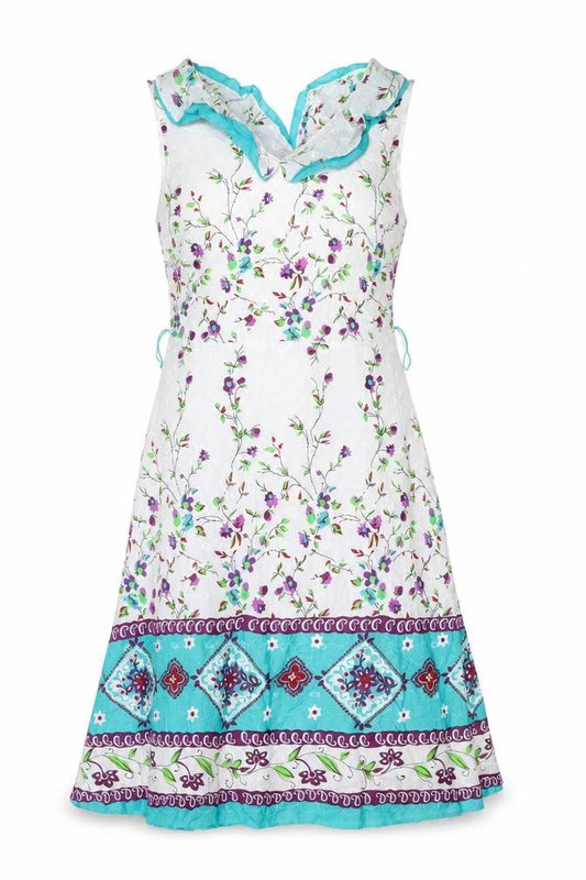 Front view of Klass women’s multicoloured geometric polyester a-line, size UK 12, v-neck zip