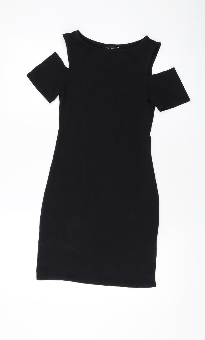 New Look Womens Black Cotton Mini Size 10 Round Neck Pullover