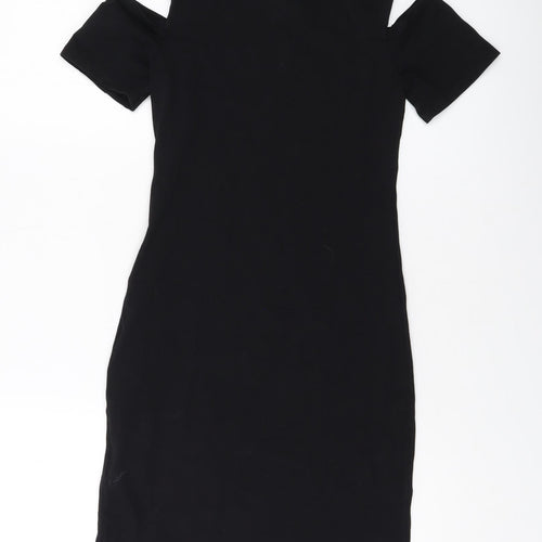 New Look Womens Black Cotton Mini Size 10 Round Neck Pullover