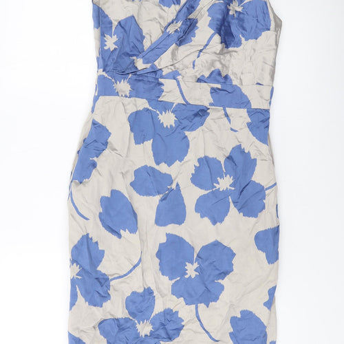 Minuet Womens Beige Geometric Polyester Sheath Size 10 V-Neck Zip