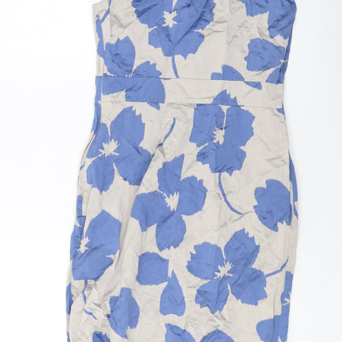Minuet Womens Beige Geometric Polyester Sheath Size 10 V-Neck Zip