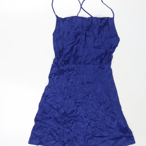 Zara Womens Blue Viscose Mini Size S Square Neck Tie