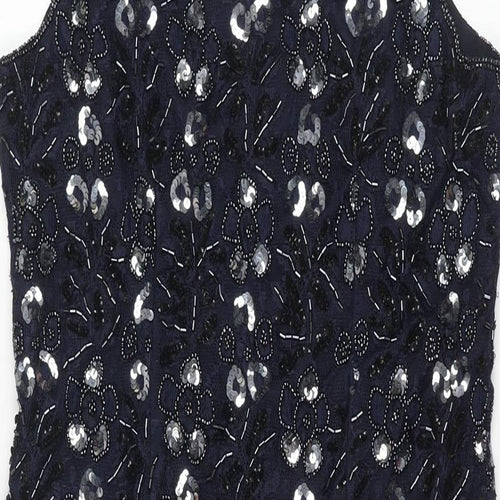 Sensations Womens Blue Geometric Nylon Shift Size 12 Scoop Neck Zip - Sequin